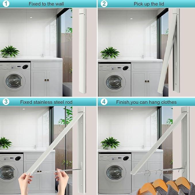 Retractable Clothes Drying Rack,Space Saver Wall Mounted Folding Hanger for Laundry Room, Closet Storage Organization, Easy Installation Aluminium Dryer 1pcs