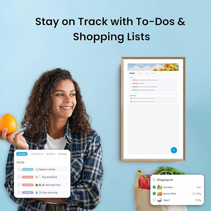 ApoloSign 21.5-inch Digital Calendar: Dual Mode Calendar with Google Play & Multi-calendar Sync, Electronic Planner & Chore Chart, Smart Touchscreen, Interactive Display for Family Schedules (Gray Wood, 21.5