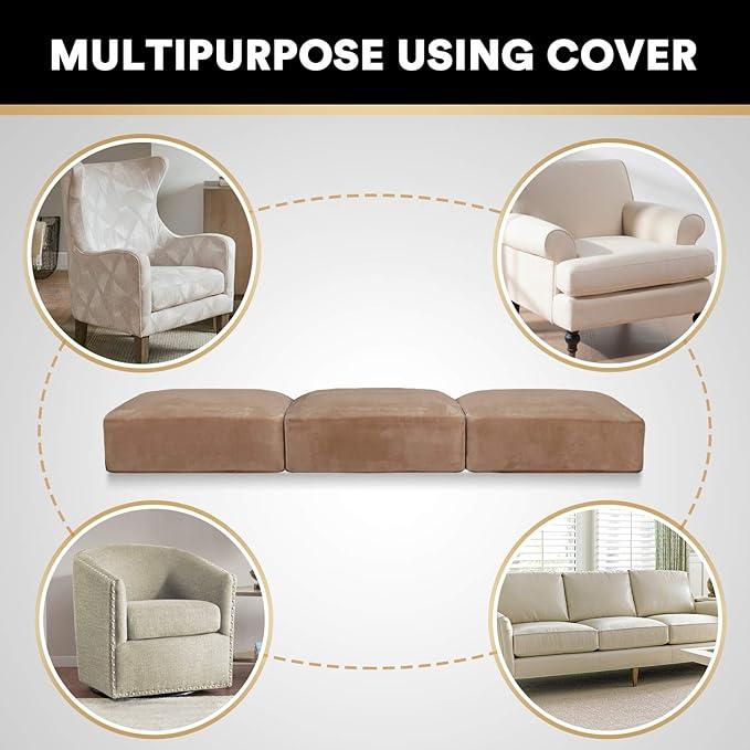 PrinceDeco Super Soft Couch Cushion Covers for Sectional Couch, Velvet Sofa Slipcover for Cushion Sofa pet Friendly with Elastic Bottom(Each Width Up to 29.5