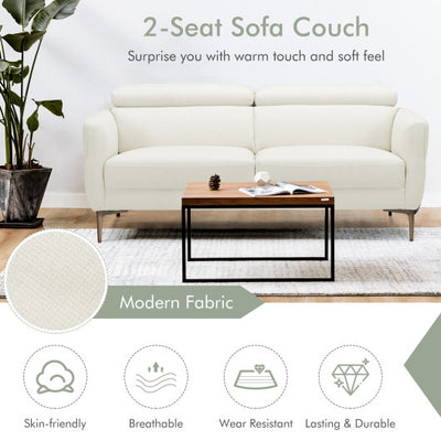 72.5 Inch Modern Fabric Loveseat Sofa Couch with Adjustable Headrest-White