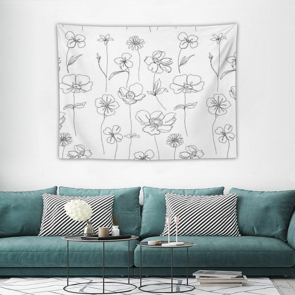 Botanical Floral Illustration - Botanicals White Tapestry