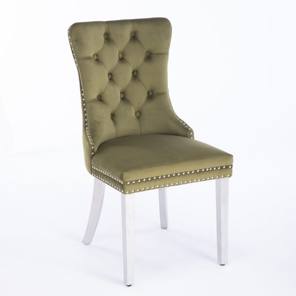 Nikki Collection Modern Tufted Solid Wood Velvet Upholstered Dining Chair with Chrome Legs