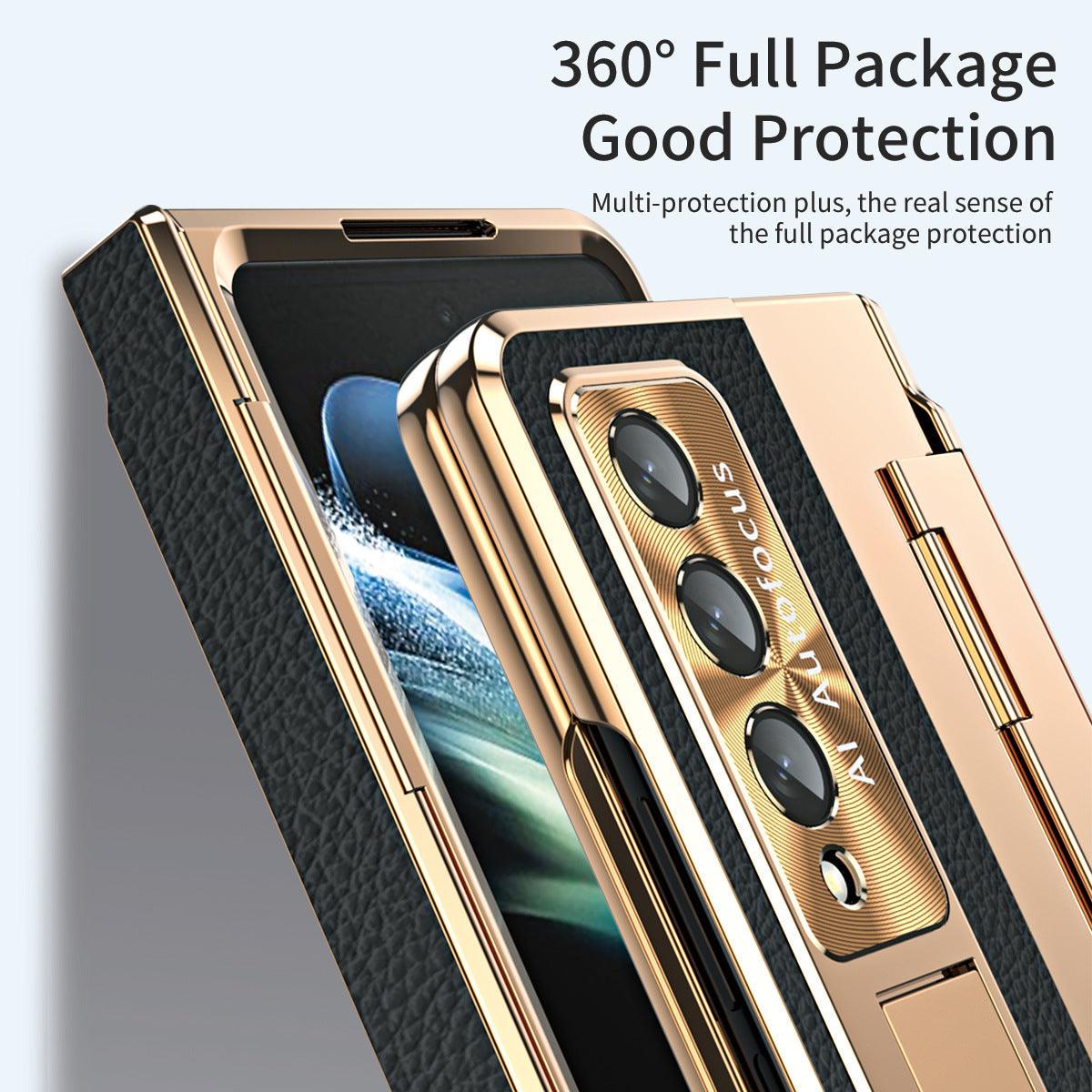Samsung zfold 5 phone case FOLD4 folding screen flat hinge plain leather all inclusive anti fall protective case W22 is suitable