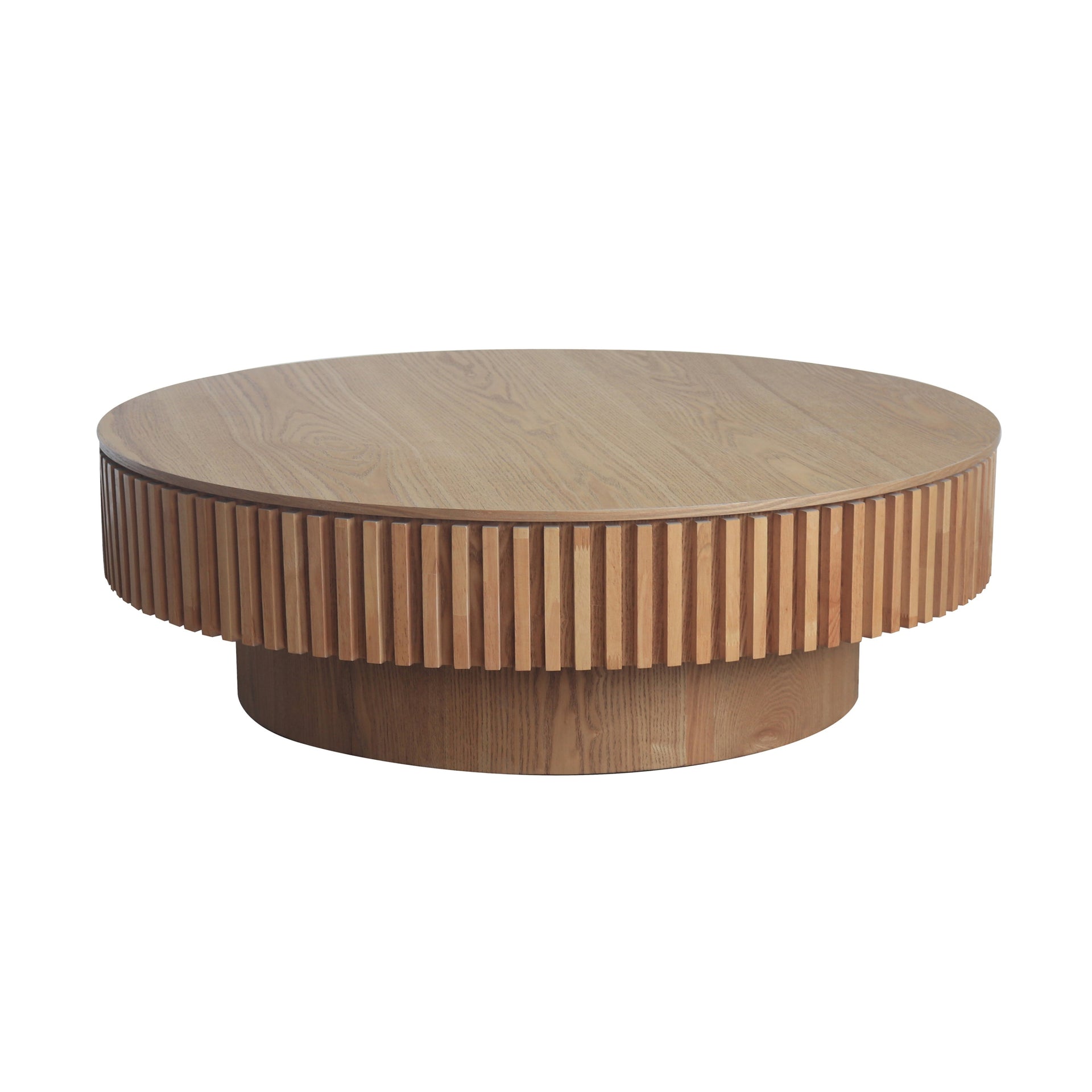 39.37'' Round Coffee Table with Storage Solid Wood Veneered Modern Coffee Table Accent Tea Table for Living Room, Bedroom, Apartment or Office, Natural Wood