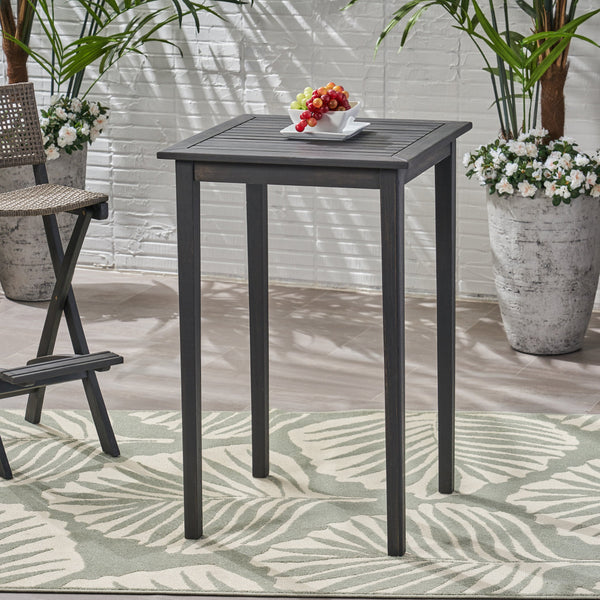 40' Outdoor Minimalist Acacia Wood Square Bar Table, Dark Gray Finish