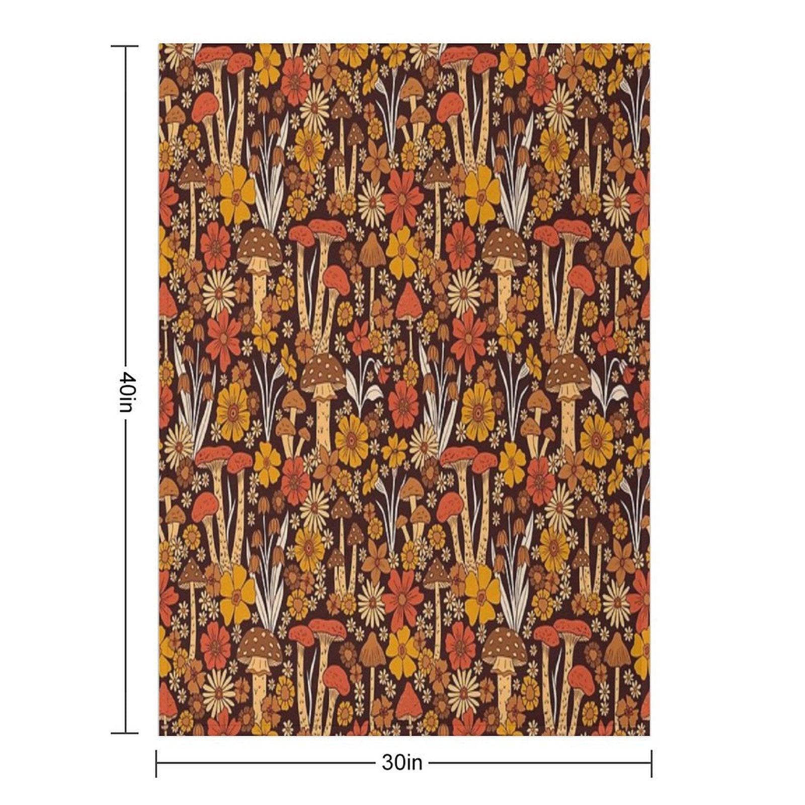 Retro 1970s Brown & Orange Mushrooms & Flowers Throw Blanket