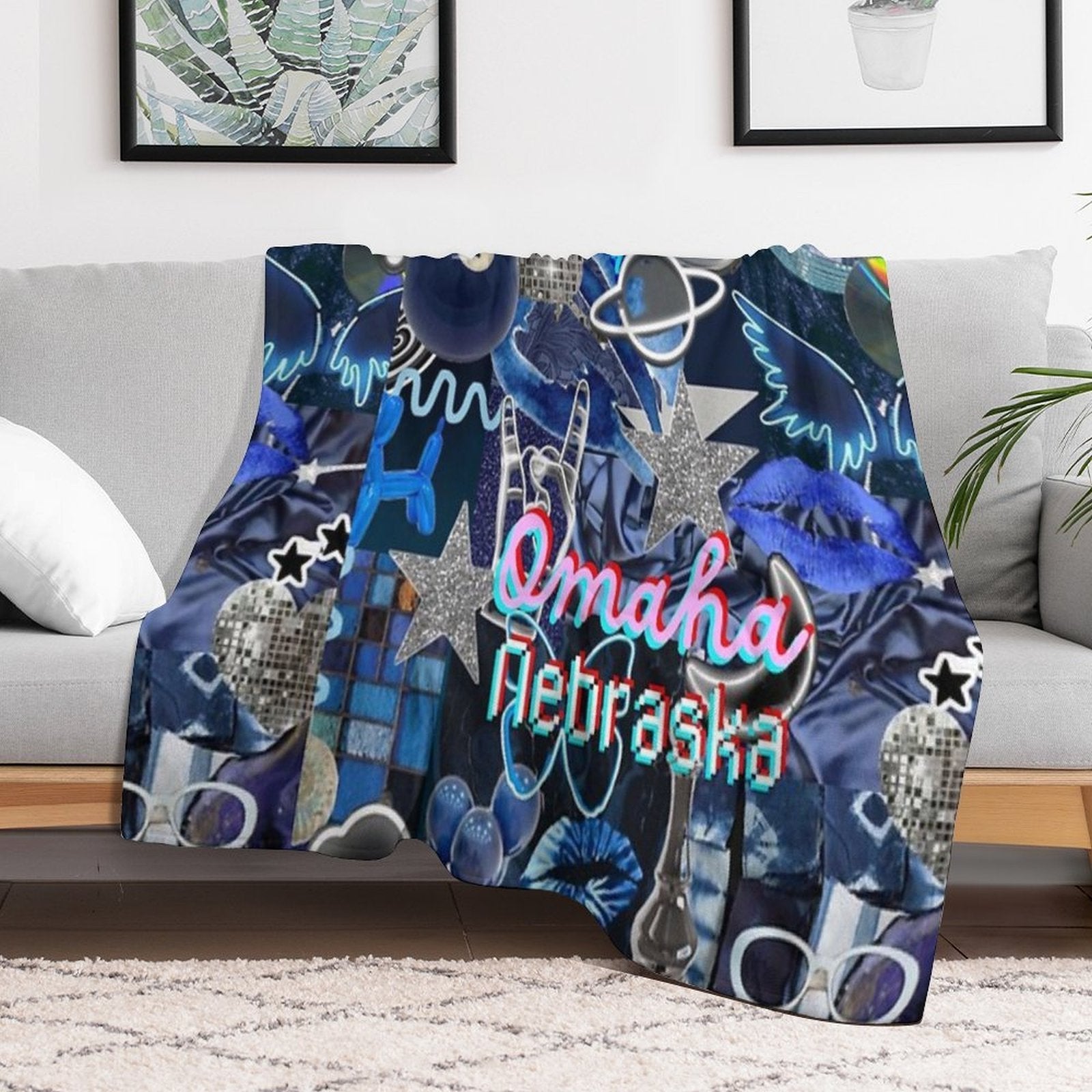 Omaha Nebraska COLLAGE Multi-functional Throw Blanket