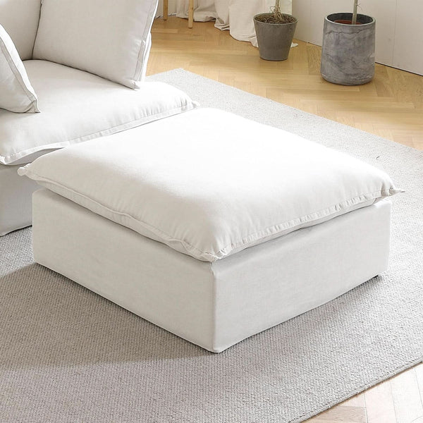 White Hemp Velvet Ottoman Footstool Removable Covers