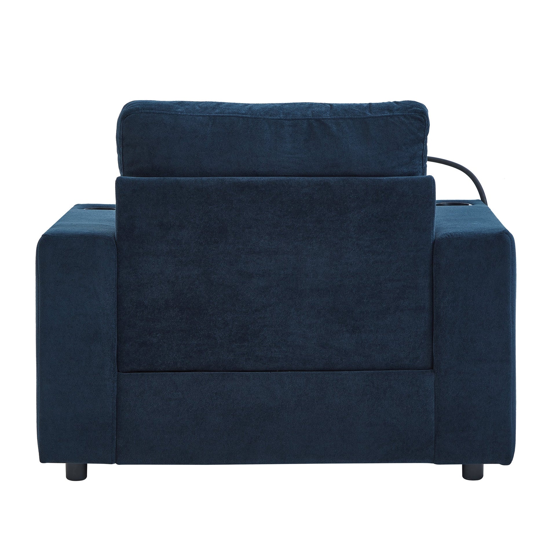 Modern Style Armchair Chaise Lounge  with Movable Storage Ottoman, USB Ports, and Cup Holders
