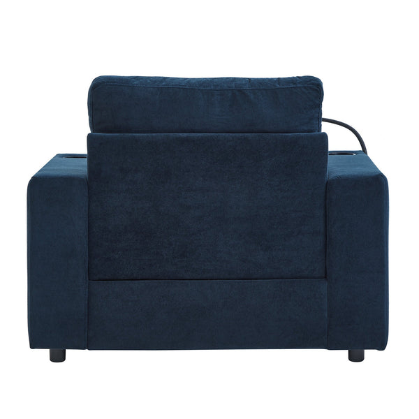 Modern Style Armchair Chaise Lounge  with Movable Storage Ottoman, USB Ports, and Cup Holders
