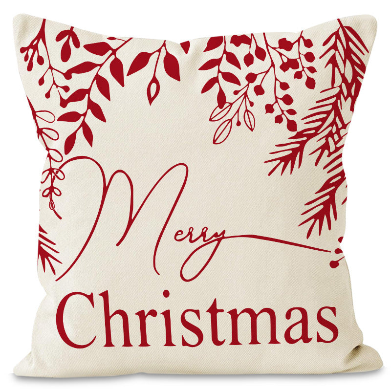 Christmas Snowflake Pillow Cover Linen Checkered Letter Printed Pillow Cover Christmas Theme Cushion Cover