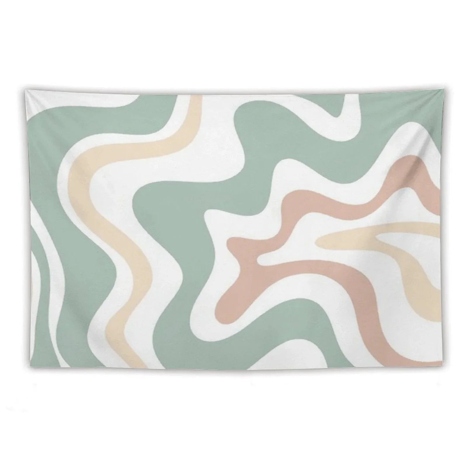 Liquid Swirl Retro Abstract in Light Sage Celadon Green, Light Blush, Cream, And White Tapestry