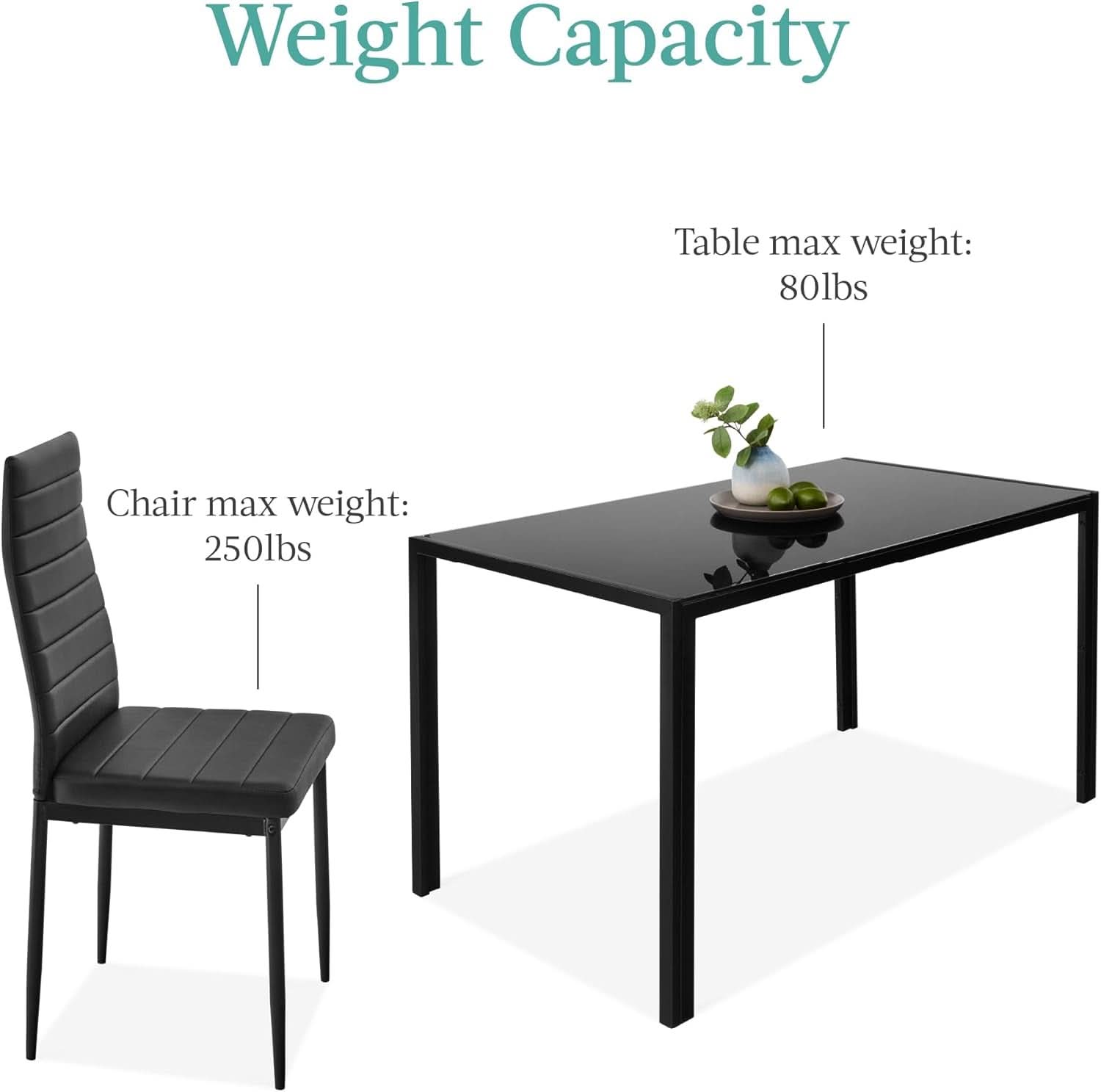 Tempered Glass Ultra Lux Countertop Dining Table Set Black 51 Inch