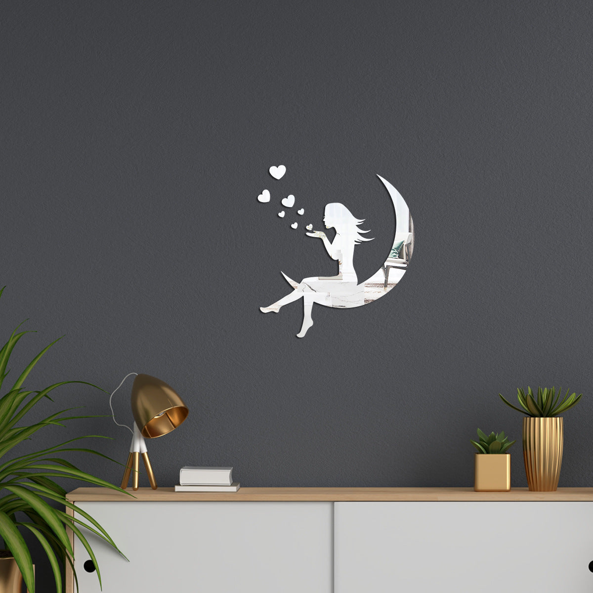 Moon Girl Mirror Sticker 1mm Acrylic 3D Wall Decal for Room and Bedroom Decorations