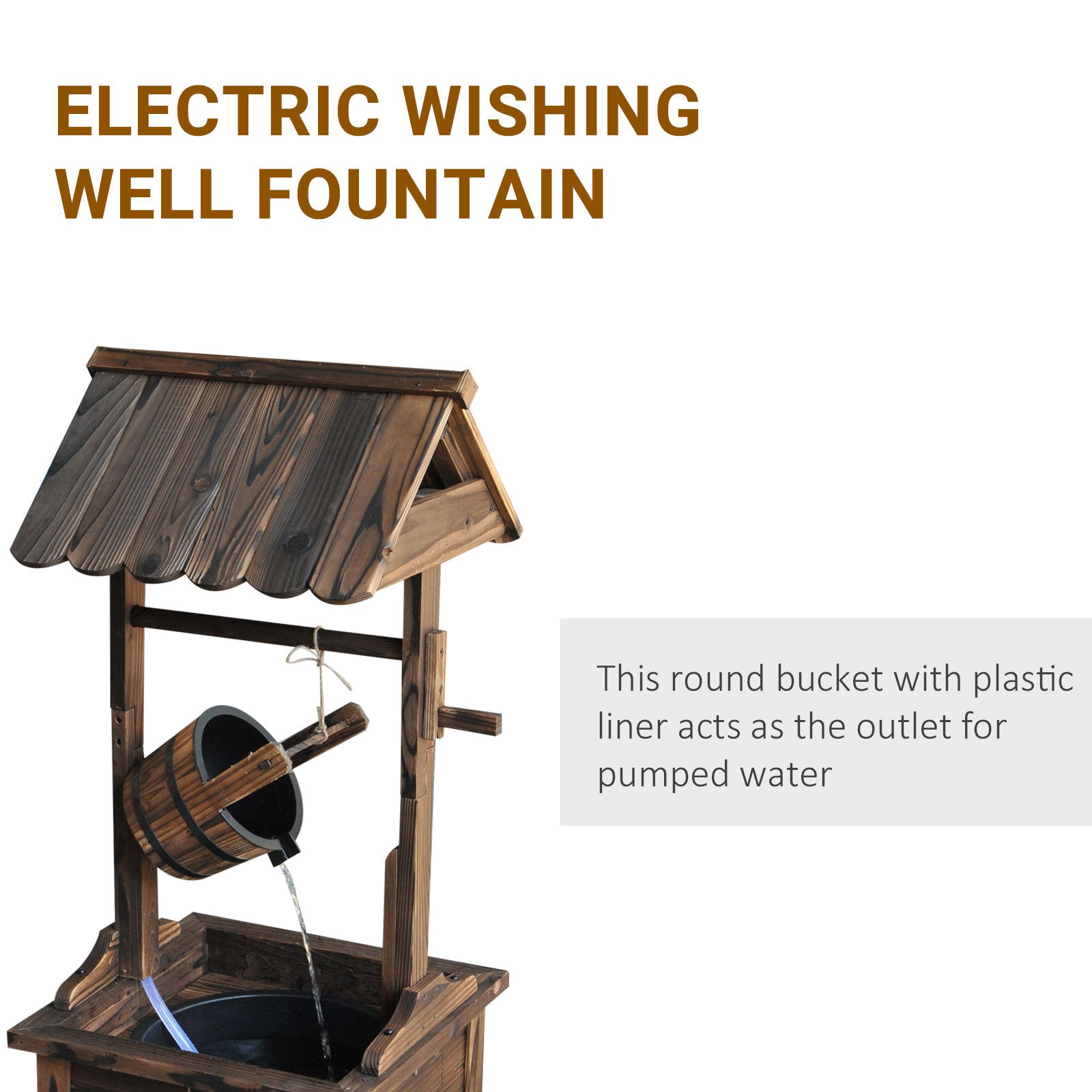 Carbonized Wood Wishing Well Outdoor Fountain 44 Inch