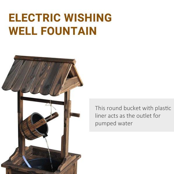 Carbonized Wood Wishing Well Outdoor Fountain 44 Inch
