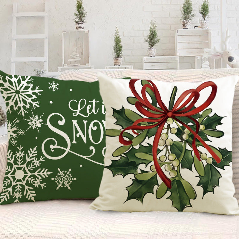 Green Christmas Pillow Cover Linen Printed Pillow Cover Holiday Living Room Bedroom Decoration Cushion Cover