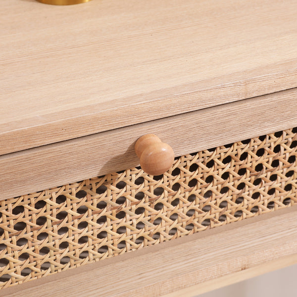 Side table with two real rattan drawers, solid wood table legs can be used in the dining room living room,bedroom