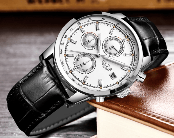 Men's  Waterproof Watch With Chronometers Date Display And Fluorescent Pointers Excellent Look Perfect Gift