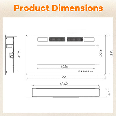 42/50/60/72 Inch Ultra-Thin Electric Fireplace with Decorative Crystals-72 inches