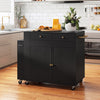 72" Kitchen Island with Extendable Dining Table and Power Outlet-Black - Black