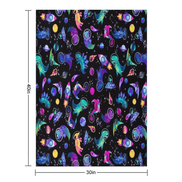 Space Dinosaur Astronauts Watercolor Pink Purple Pattern Throw Blanket