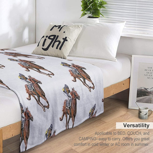 Horse Racing Travel-friendly Throw Blanket