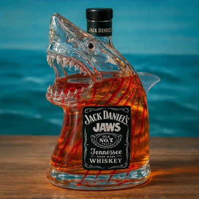 Shark Head Glass Bottle Collectible Whiskey Decanter Movie Memorabilia