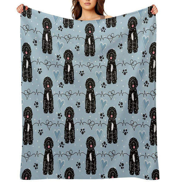 Love Black White Portuguese Water Dog Lightweight Throw Blanket