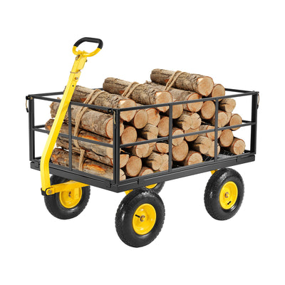 1400 Lbs Steel Garden Cart, Heavy Duty Pullable Garden Wagon Yard Cart, 2 In 1 Outdoor Metal Utility Wagon Yard Trailer With 13 All Terrain Tires, Mesh Removable Sides And 180Rotating Handle