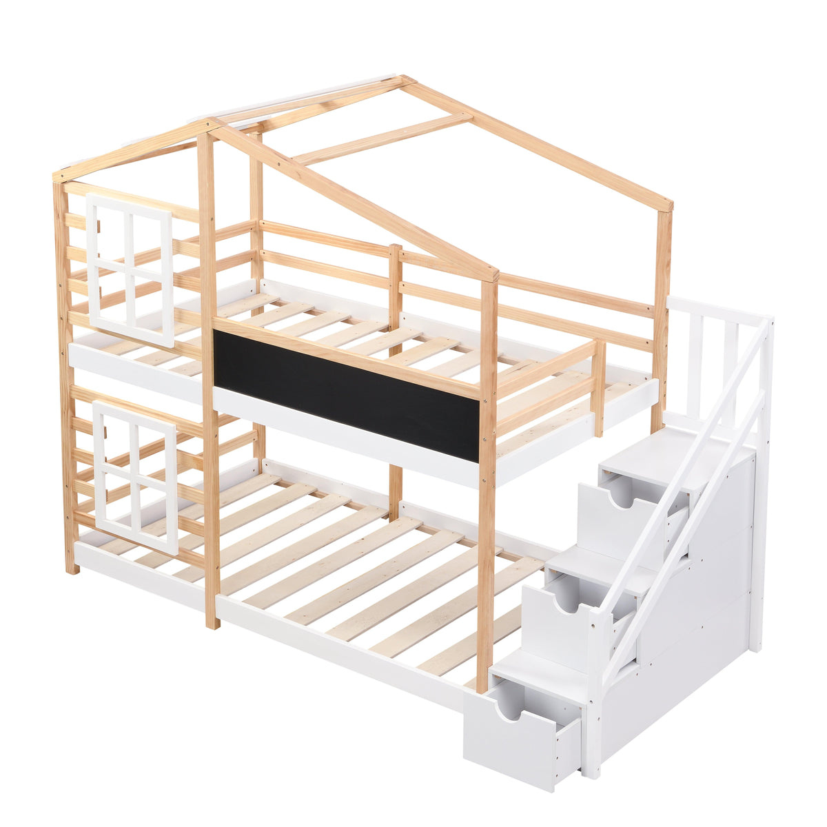 Twin Over Twin Bunk Bed House Bed With Roof Windows