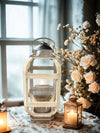 WOOD WITH METAL WHITE LANTERN CANDLE HOLDER