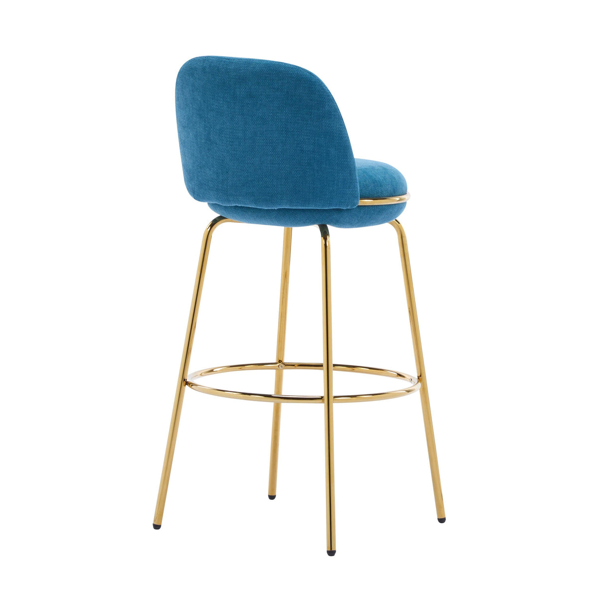 Modern Blue & Gold Upholstered Bar Stools with Backrest & Footrest – Set of 2