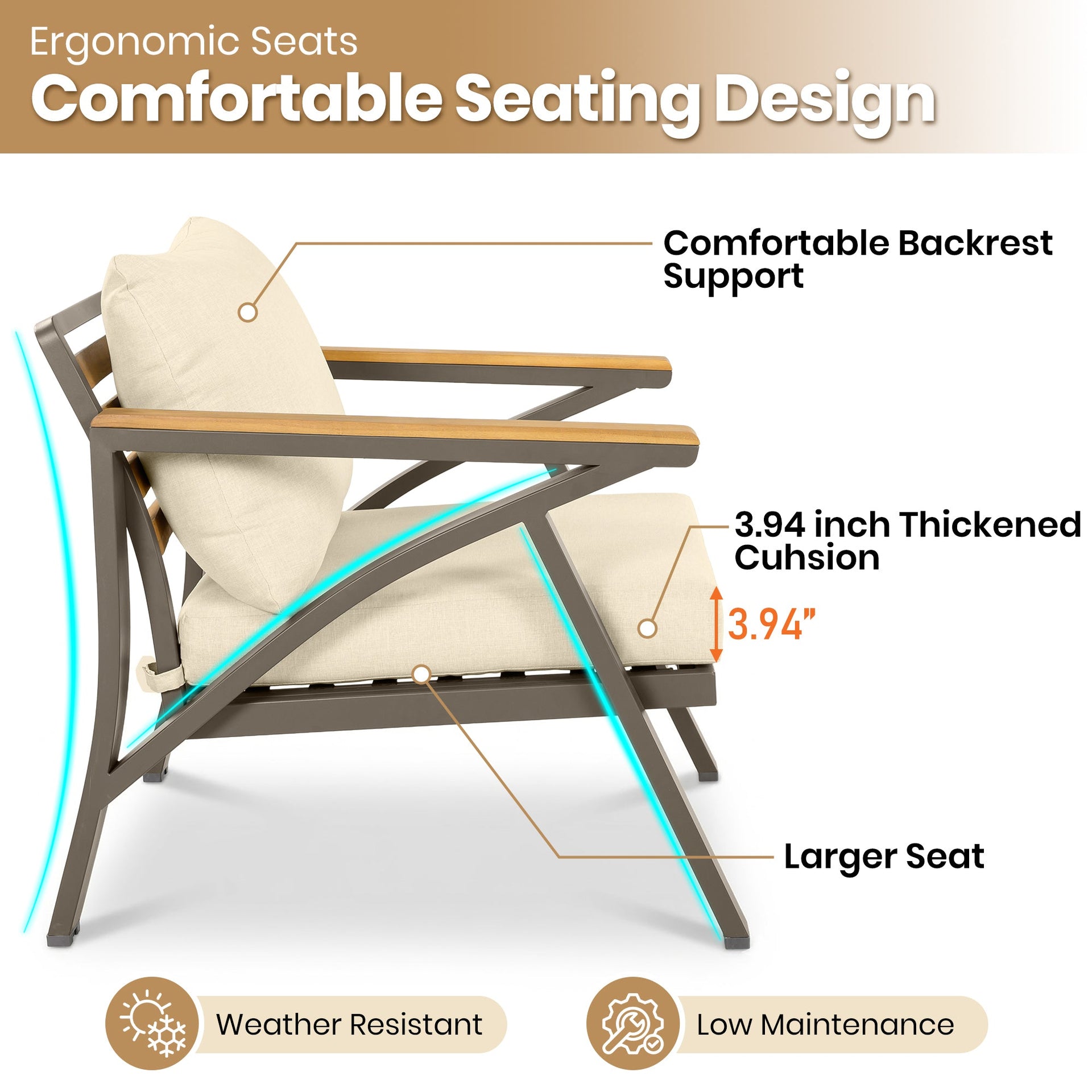 6-Piece Acacia Wood Outdoor Patio Conversation Set with Coffee Table