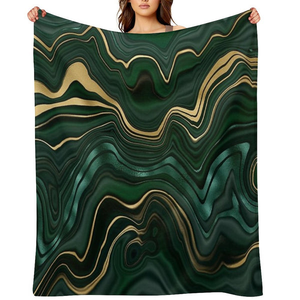 Emerald Green And Gold  Malachite Pattern Easy Care Throw Blanket