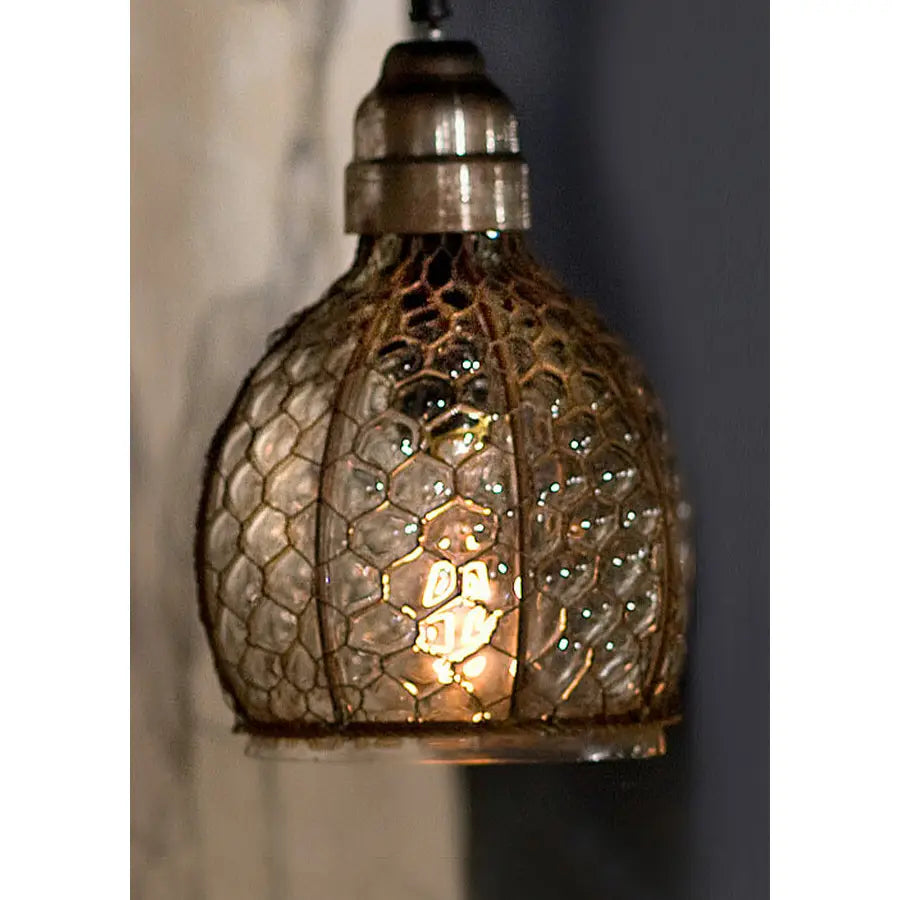 Chicken Wire and Glass Wide Pendant