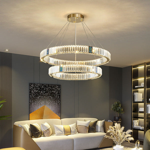 Light Luxury Crystal Living Room Chandelier Postmodern Round Stainless Steel Decorbites