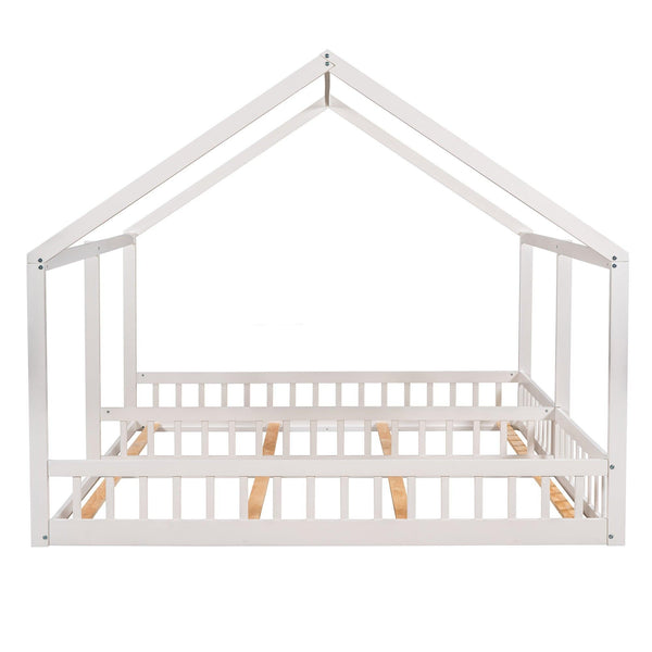 Twin Size House Platform Beds Two Shared Beds  White