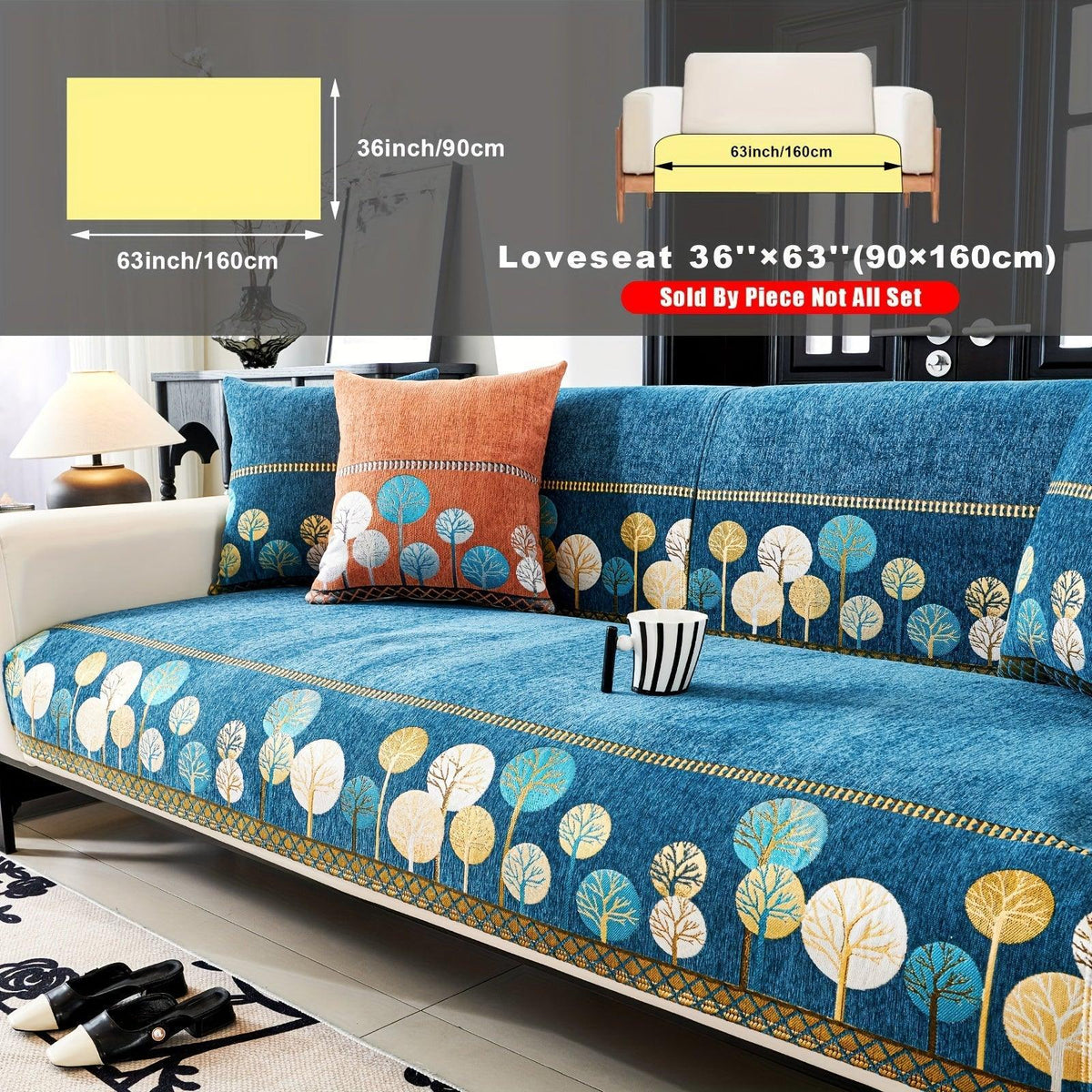 Pet Proof Couch Cover - Boho Chenille Sofa Cover with Tree Embroidery