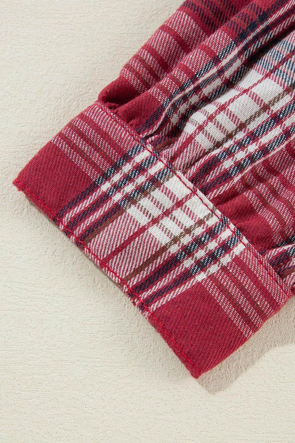 Raw Hem Drawstring Plaid Denim Jacket for Women