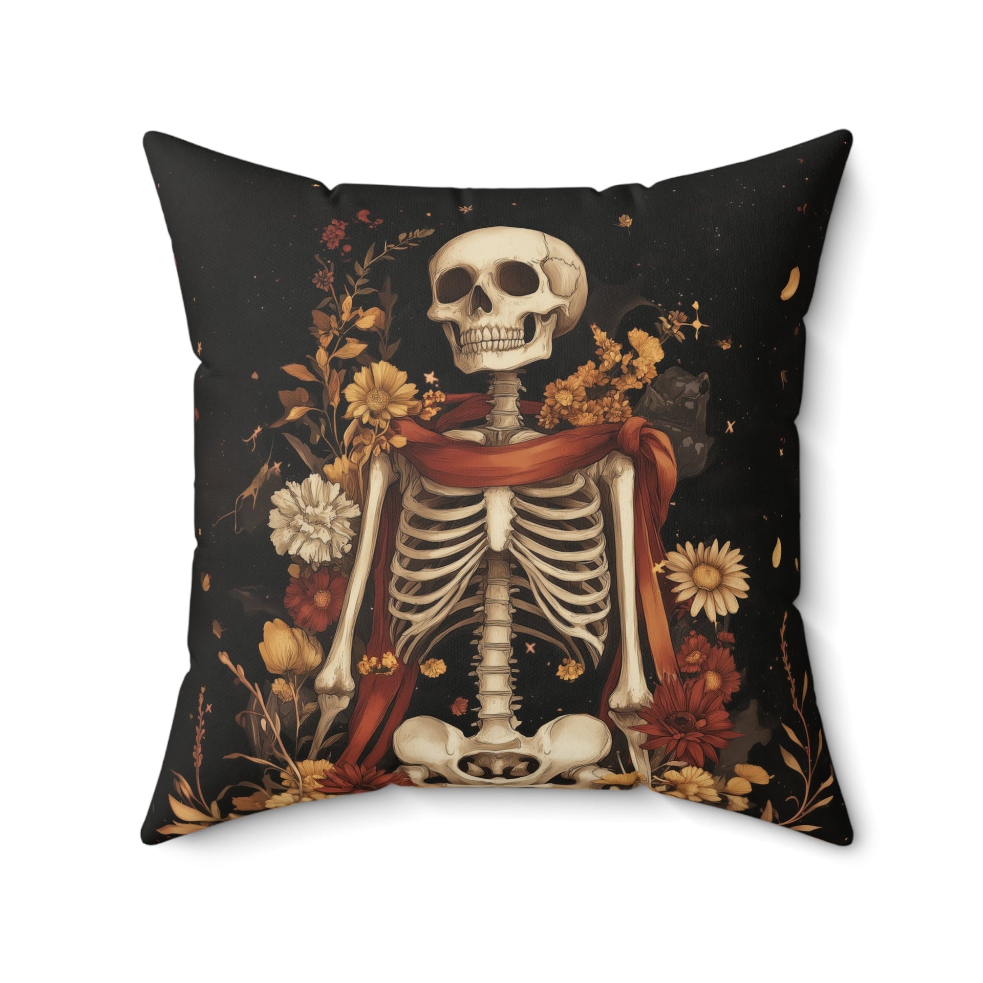 Microsuede Cushion / Halloween Art / Autumn Boho Skeleton