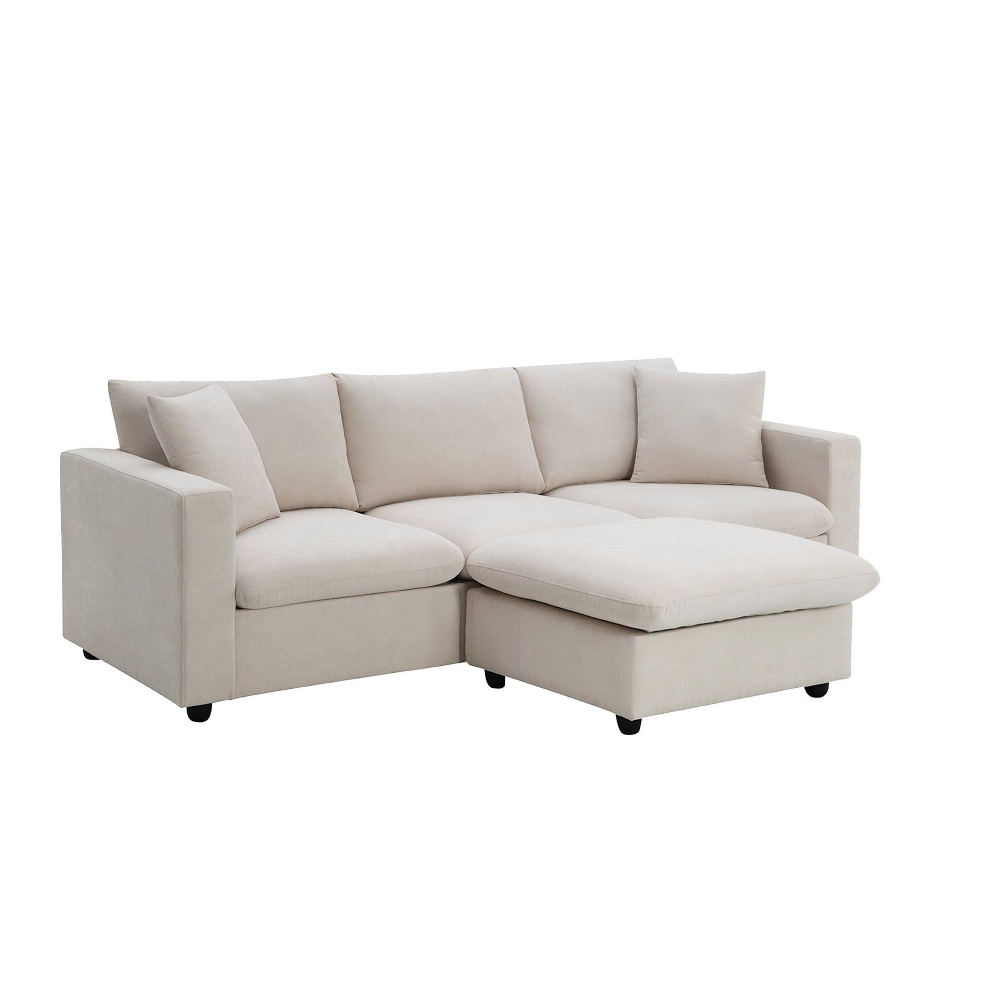 101*66' Modern Sectional Sofa with Throw Pillows,Cloud L-shaped Couch Set with Wide Seat,4 seat Polyester Comfy Fabric Couch Set with Movable Ottoman for Living Room, Apartment, Office,4 Colors