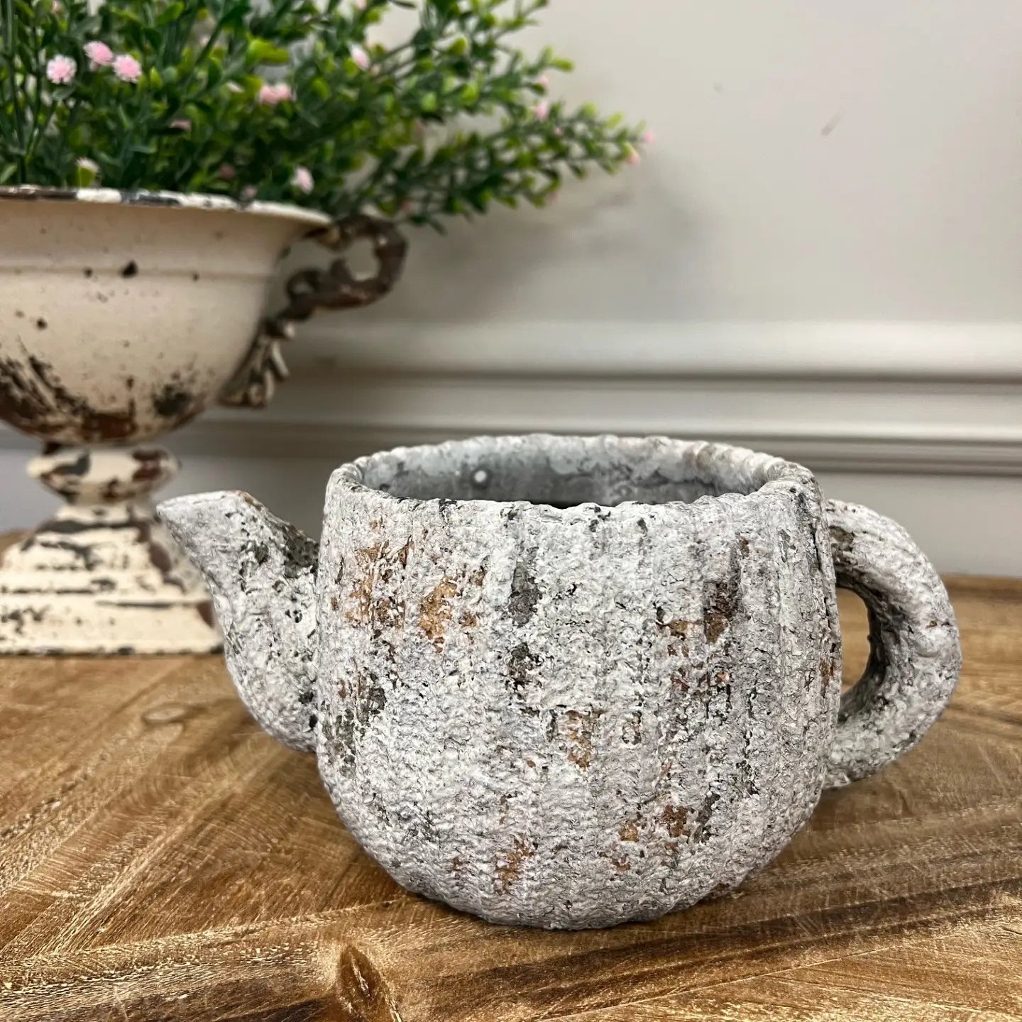 Cement Rustic Teapot Planter