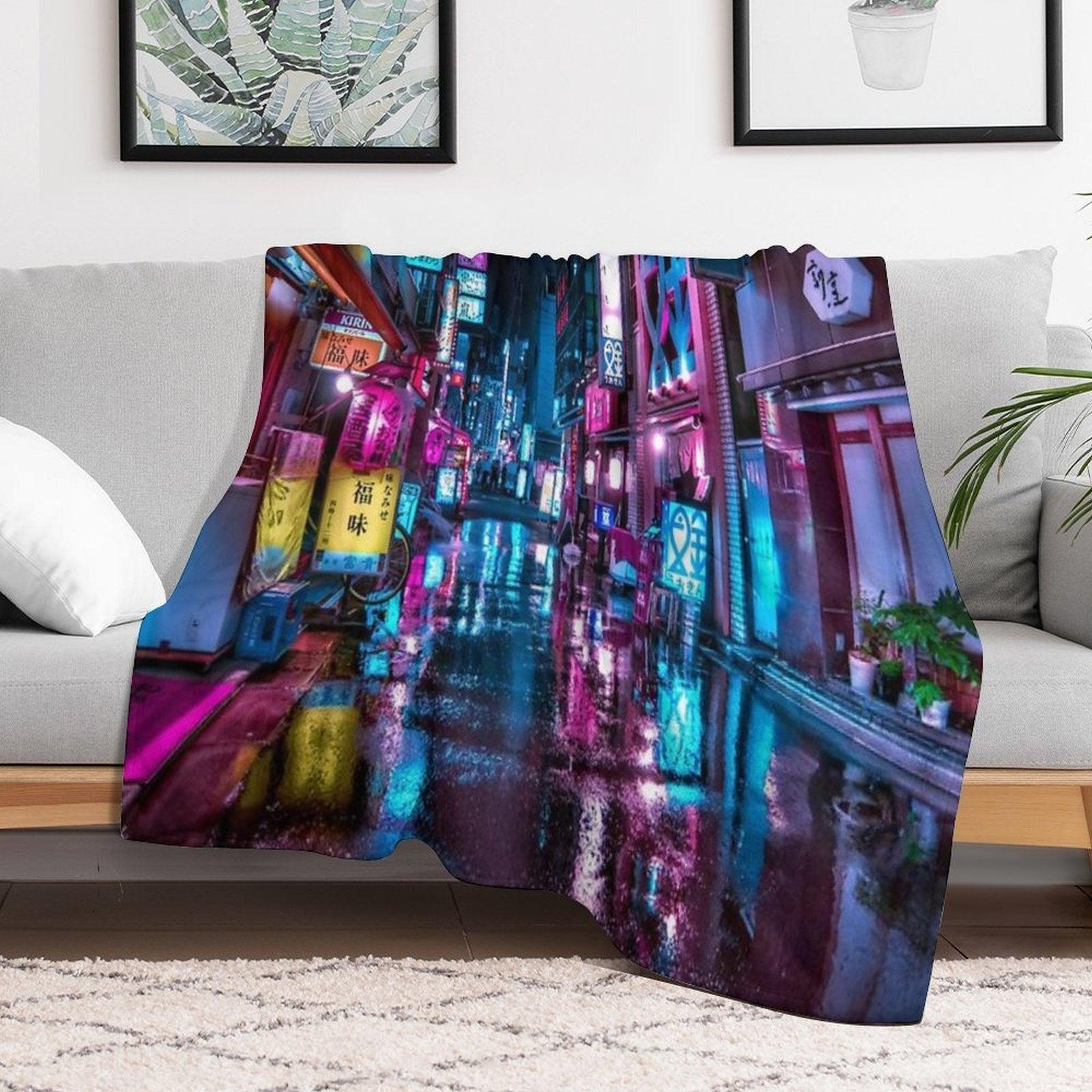 Tokyo at Night - Shimbashi Throw Blanket