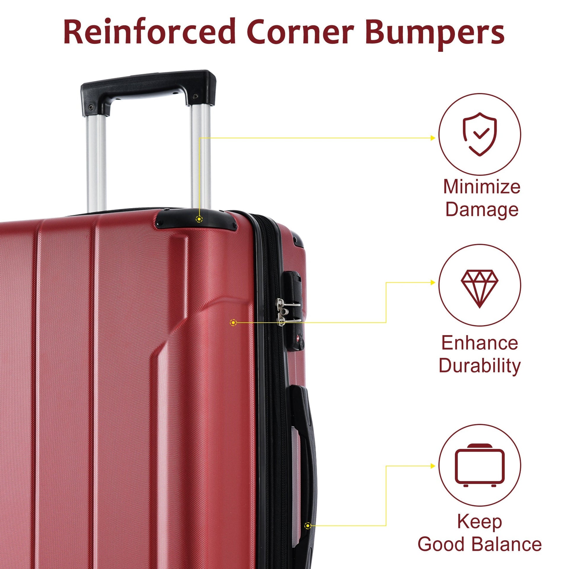 Luggage Sets 3 Piece, Expandable Hard shell ABS Suitcases with Double