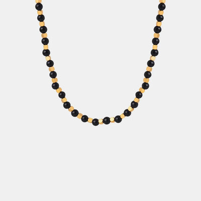 Square titanium steel gold-plated natural black agate stone handmade bead necklace jewelry for women