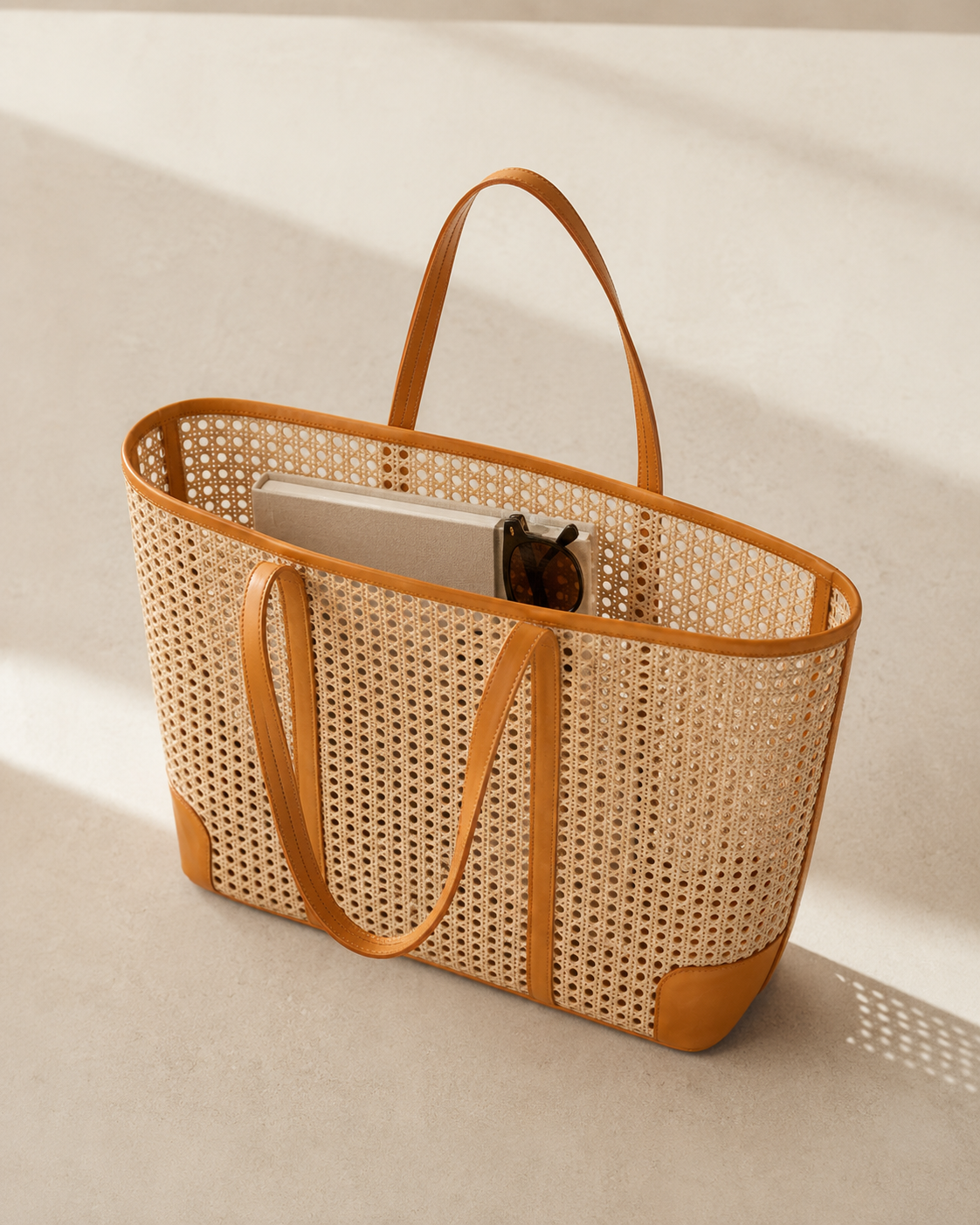 Dian Leather and Rattan Tote Bag