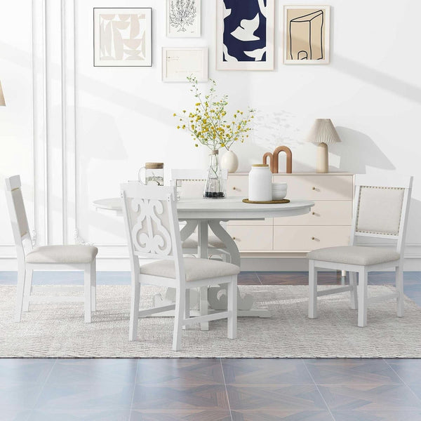 Round Solid Wood Dining Table Set Four