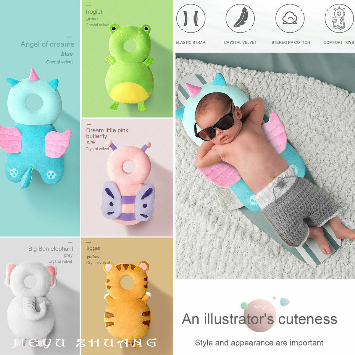 Newborn Toddler Baby Head Protector Safety Pad Cushion Back Prevent Injured Unicorn Bee Cartoon Security Pillows 1-3Y