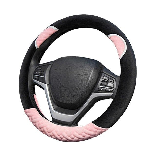 Plush Cartoon Car Steering Wheel Cover D-type Linen Carbon Fiber Leather Handlebar Cover Comfortable And Breathable